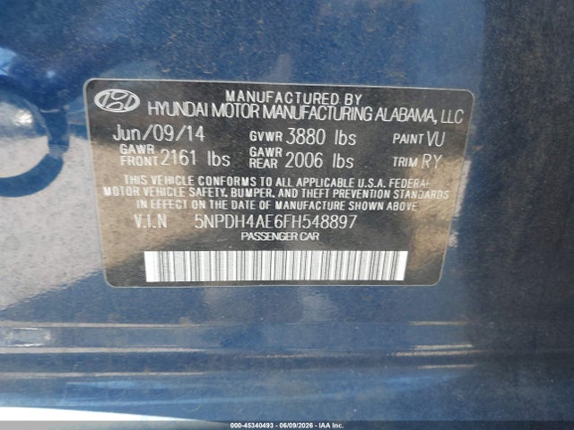 5NPDH4AE6FH548897 Hyundai ELANTRA SE