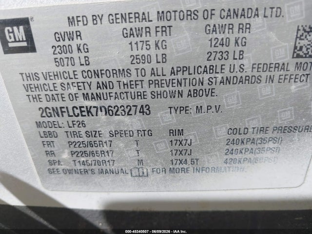 Aukcja sprzedaży 2013 Chevrolet Equinox Ls, vin: 2GNFLCEK7D6232743, numer aukcji: 45340507