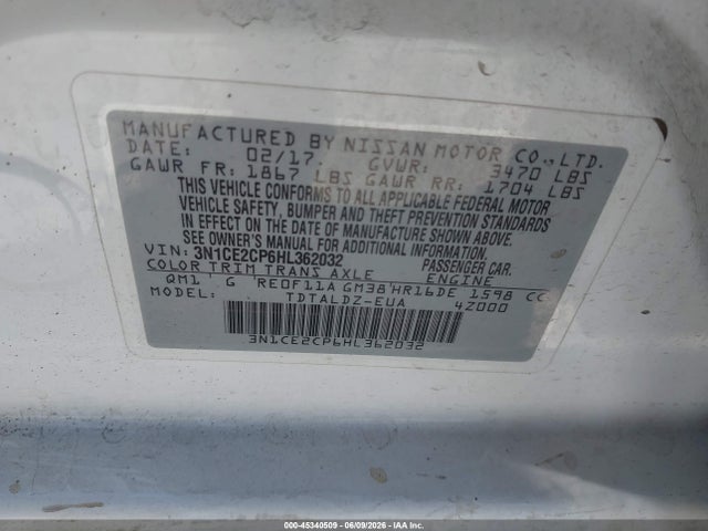 Aukcja sprzedaży 2017 Nissan Versa Note Sv, vin: 3N1CE2CP6HL362032, numer aukcji: 45340509