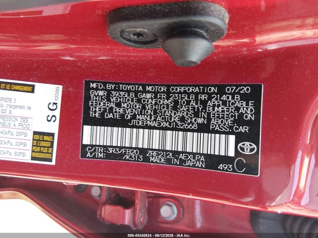 Auction sale of the 2021 Toyota Corolla Le, vin: JTDEPMAEXMJ132668, lot number: 45340524