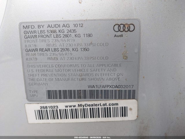 Aukcja sprzedaży 2013 Audi Q5 2.0t Premium, vin: WA1LFAFPXDA032017, numer aukcji: 45340545