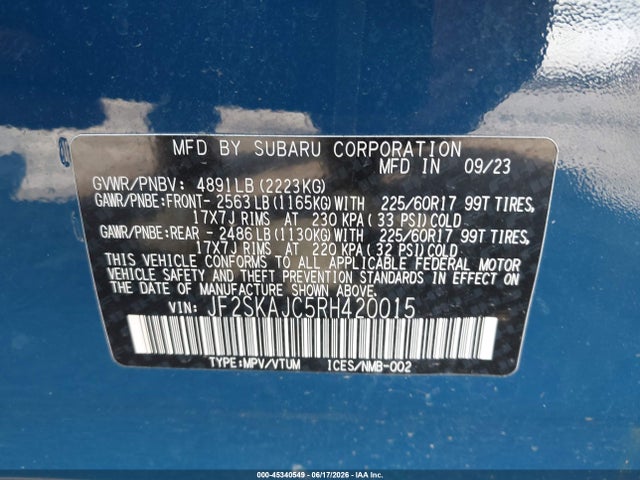 Продажа на аукционе авто 2024 Subaru Forester Wilderness, vin: JF2SKAJC5RH420015, номер лота: 45340549