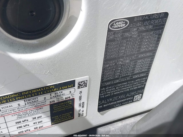 SALYK2EX6LA285258 Land Rover Range Rover Velar P250 R-dynamic S