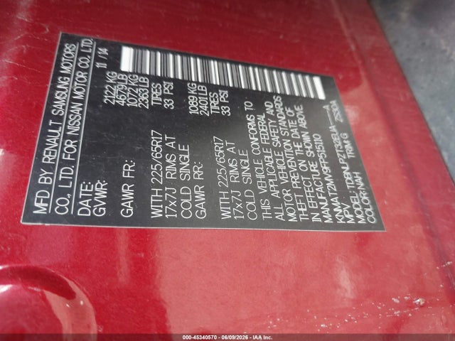 45340570 :رقم المزاد ، KNMAT2MV9FP515110 vin ، 2015 Nissan Rogue S مزاد بيع
