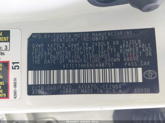 Toyota CAMRY LE 2022 4T1C11AK6NU498751 Image 9