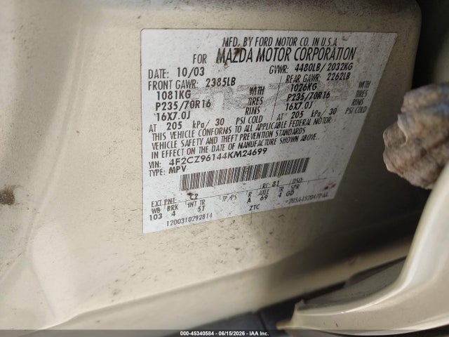 Aukcja sprzedaży 2004 Mazda Tribute Es V6, vin: 4F2CZ96144KM24699, numer aukcji: 45340584