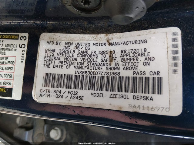 45340591 :رقم المزاد ، 1NXBR30E07Z781368 vin ، 2007 Toyota Corolla S مزاد بيع