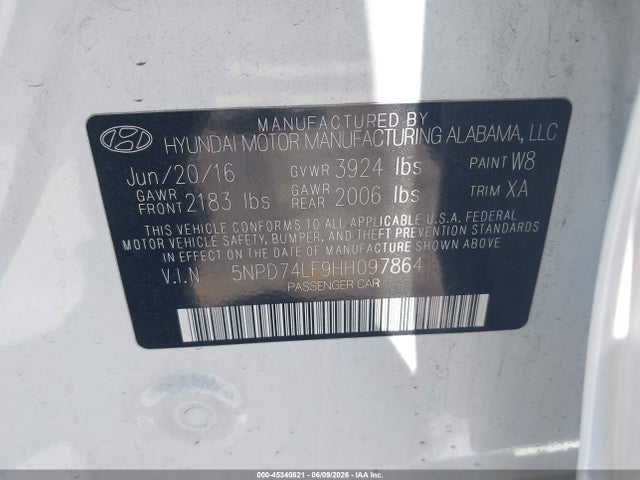 Aukcja sprzedaży 2017 Hyundai Elantra Se, vin: 5NPD74LF9HH097864, numer aukcji: 45340621