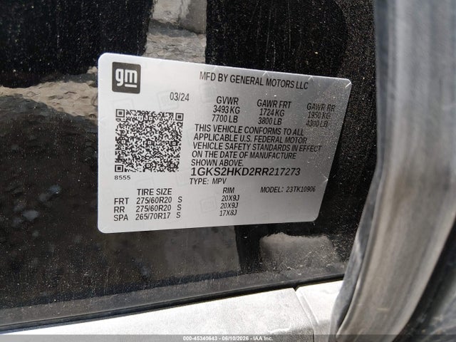 45340643 :رقم المزاد ، 1GKS2HKD2RR217273 vin ، 2024 Gmc Yukon Xl 4wd At4 مزاد بيع