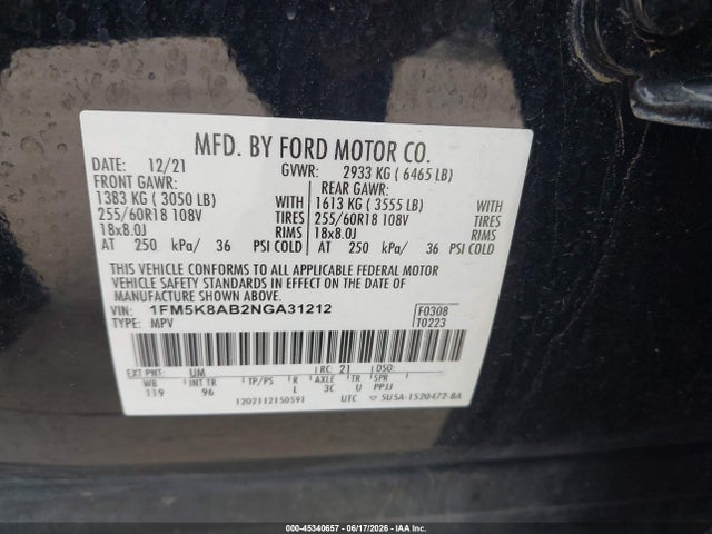 Ford Police Interceptor Utility 2022 1FM5K8AB2NGA31212 Image 9