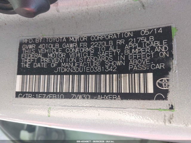Продаж на аукціоні авто 2014 Toyota Prius Two, vin: JTDKN3DU1E0381342, номер лоту: 45340677