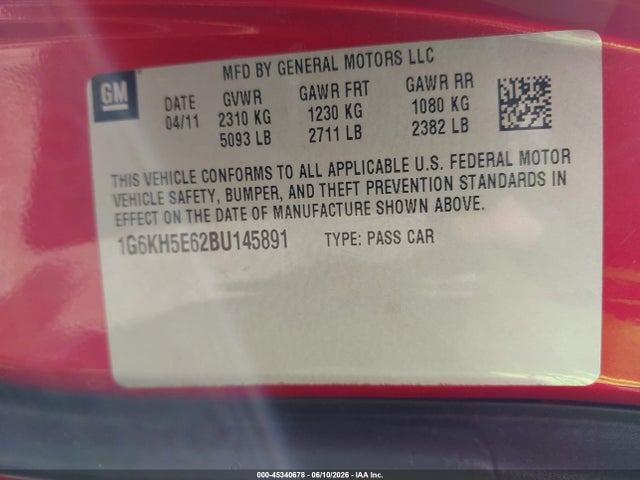 Auction sale of the 2011 Cadillac Dts Premium Collection, vin: 1G6KH5E62BU145891, lot number: 45340678