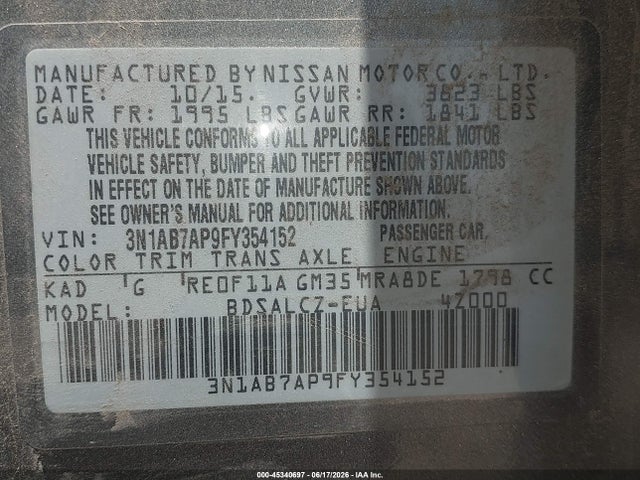 Nissan SENTRA S 2015 3N1AB7AP9FY354152 Image 9