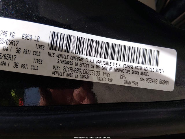 2012 Volkswagen Routan Se მანქანა იყიდება აუქციონზე, vin: 2C4RVABG1CR355133, აუქციონის ნომერი: 45340700