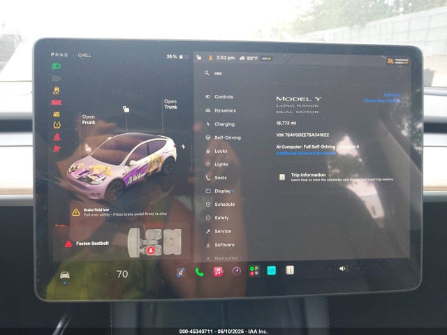 45340711 :رقم المزاد ، 7SAYGDEE7SA341622 vin ، 2025 Tesla Model Y Long Range Dual Motor All-wheel Drive مزاد بيع