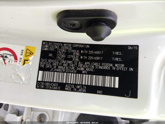 45340767 :رقم المزاد ، JTJYARBZ9F2016434 vin ، 2015 Lexus Nx 200t مزاد بيع