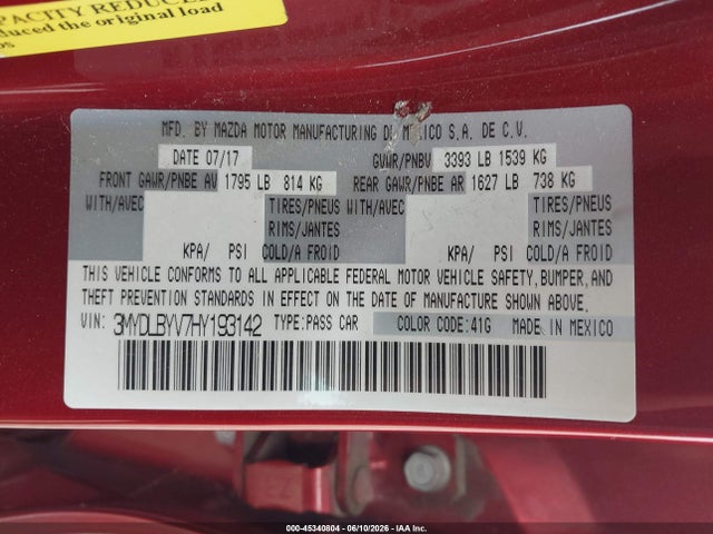 Auction sale of the 2017 Toyota Yaris Ia, vin: 3MYDLBYV7HY193142, lot number: 45340804