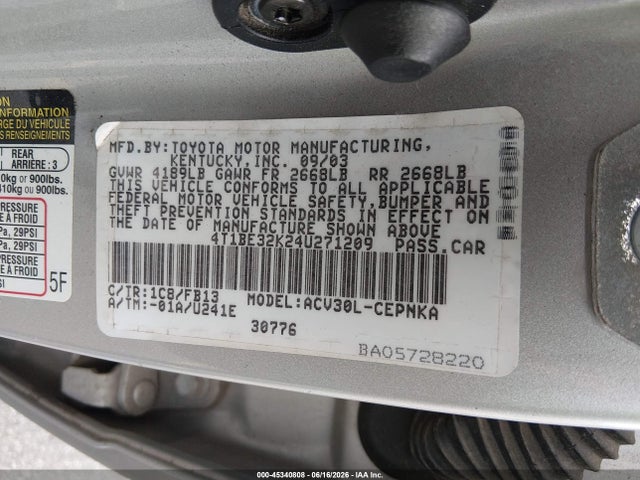 Aukcja sprzedaży 2004 Toyota Camry Le, vin: 4T1BE32K24U271209, numer aukcji: 45340808