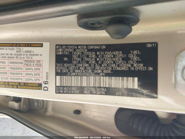 Aukcja sprzedaży 2012 Lexus Gx 460, vin: JTJBM7FX5C5036233, numer aukcji: 45340809