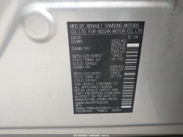 Aukcja sprzedaży 2015 Nissan Rogue Sv, vin: KNMAT2MV2FP520035, numer aukcji: 45340820