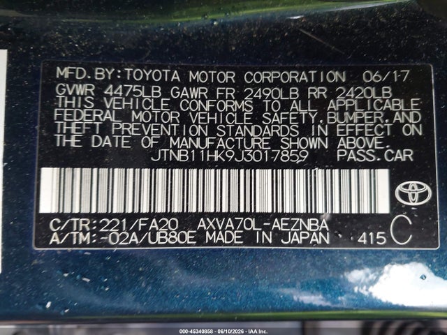 2018 Toyota Camry Le მანქანა იყიდება აუქციონზე, vin: JTNB11HK9J3017859, აუქციონის ნომერი: 45340858
