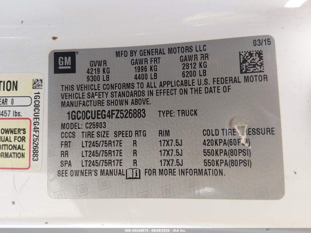 1GC0CUEG4FZ526883 Chevrolet Silverado 2500hd Wt