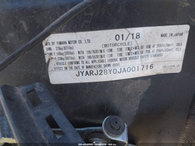 Продажа на аукционе авто 2018 Yamaha Yzfr6 C, vin: JYARJ28Y0JA001716, номер лота: 45340895