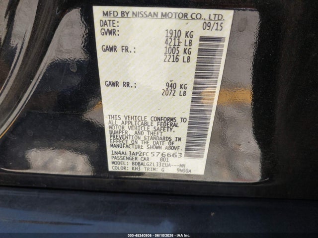 Nissan Altima 2.5 S 2015 1N4AL3AP2FC576663 Image 9