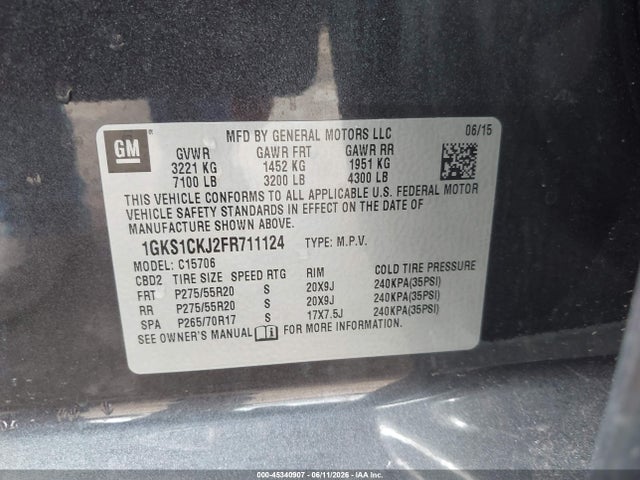 Aukcja sprzedaży 2015 Gmc Yukon Denali, vin: 1GKS1CKJ2FR711124, numer aukcji: 45340907
