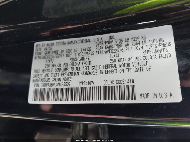 45340923 :رقم المزاد ، 7MMVAABW0SN125502 vin ، 2025 Mazda Cx-50 Hybrid Preferred Package مزاد بيع