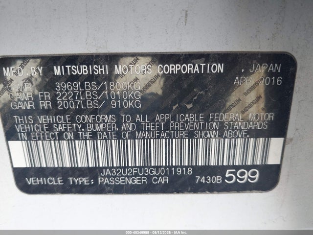 Продаж на аукціоні авто 2016 Mitsubishi Lancer Es, vin: JA32U2FU3GU011918, номер лоту: 45340958