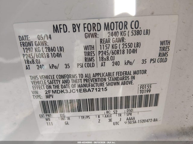 2FMDK3JC1EBA71215 Ford EDGE SEL