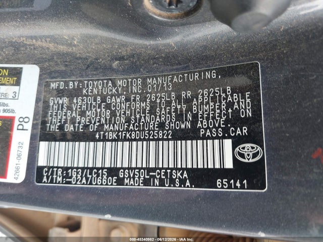 Aukcja sprzedaży 2013 Toyota Camry Se V6, vin: 4T1BK1FK8DU525822, numer aukcji: 45340982