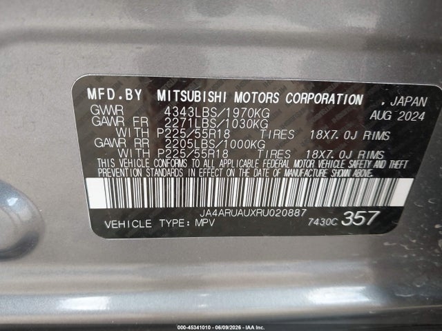 Продаж на аукціоні авто 2024 Mitsubishi Outlander Sport 2.0 Es Awc/2.0 Le Awc/2.0 Ralliart Awc/2.0 S Awc/2.0 Se Awc/2.0 Trail Edition Awc, vin: JA4ARUAUXRU020887, номер лоту: 45341010