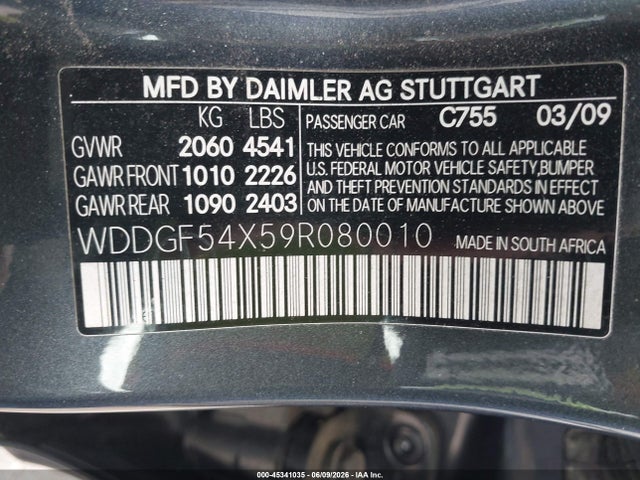Aukcja sprzedaży 2009 Mercedes-benz C 300 Luxury/sport, vin: WDDGF54X59R080010, numer aukcji: 45341035