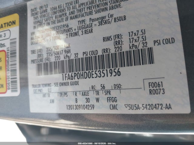 Aukcja sprzedaży 2014 Ford Fusion Se, vin: 1FA6P0HD0E5351956, numer aukcji: 45341068