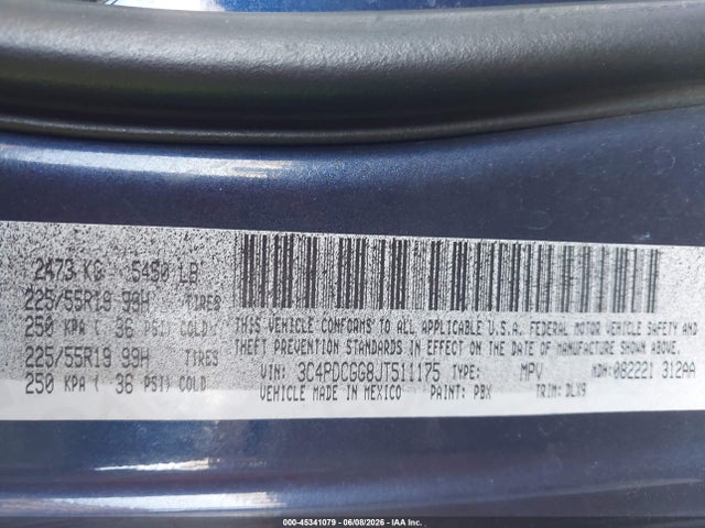 Aukcja sprzedaży 2018 Dodge Journey Crossroad, vin: 3C4PDCGG8JT511175, numer aukcji: 45341079