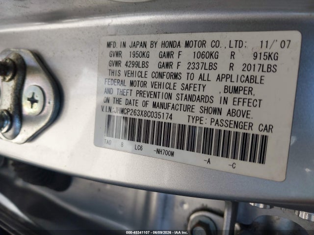 Продажа на аукционе авто 2008 Honda Accord 2.4 Lx, vin: JHMCP263X8C035174, номер лота: 45341107