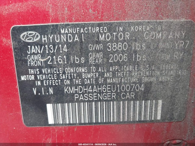 Aukcja sprzedaży 2014 Hyundai Elantra Sport, vin: KMHDH4AH6EU100704, numer aukcji: 45341114