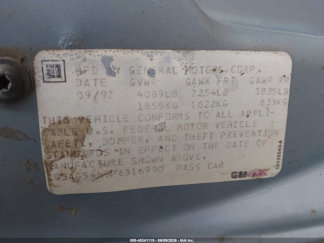 Продаж на аукціоні авто 1993 Oldsmobile Cutlass Ciera S, vin: 1G3AG54N5P6316990, номер лоту: 45341119