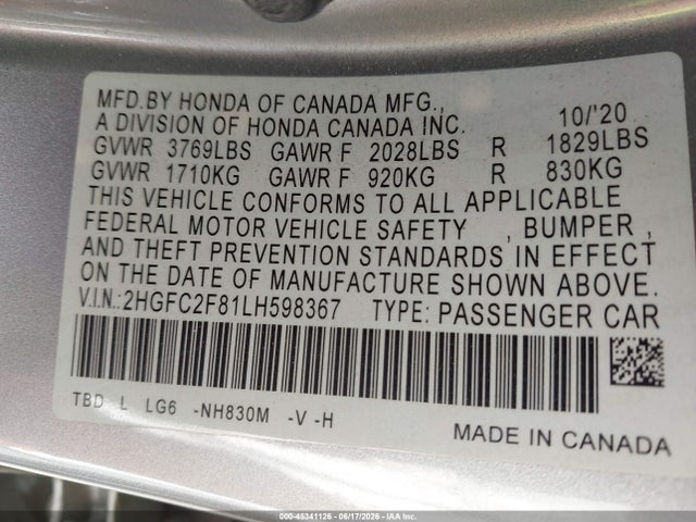 Honda Civic Sport 2020 2HGFC2F81LH598367 Image 9