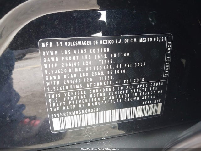 Aukcja sprzedaży 2025 Volkswagen Tiguan 2.0t Se R-line Black, vin: 3VVHR7RM6SM063791, numer aukcji: 45341133