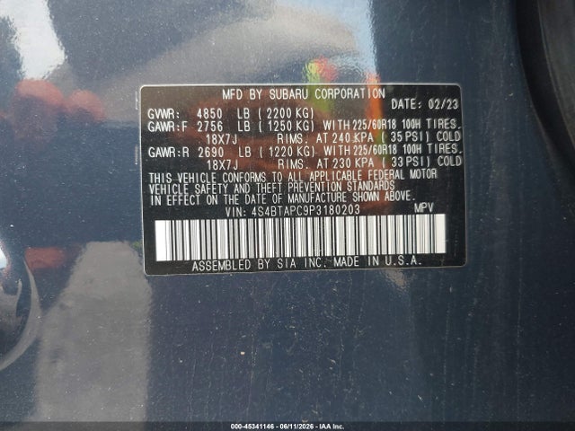 2023 Subaru Outback Touring მანქანა იყიდება აუქციონზე, vin: 4S4BTAPC9P3180203, აუქციონის ნომერი: 45341146