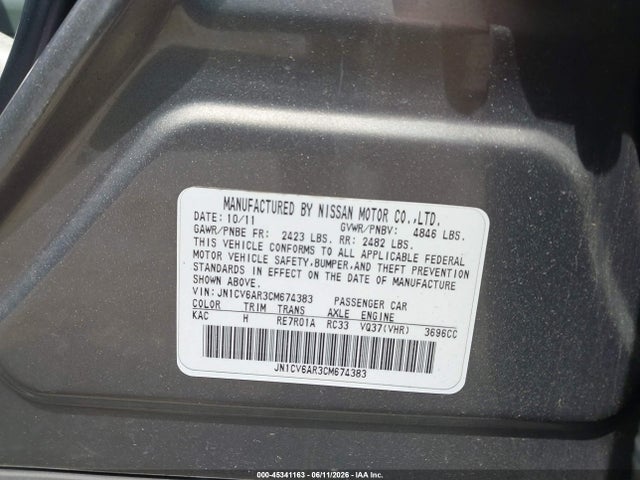 Продаж на аукціоні авто 2012 Infiniti G37x, vin: JN1CV6AR3CM674383, номер лоту: 45341163