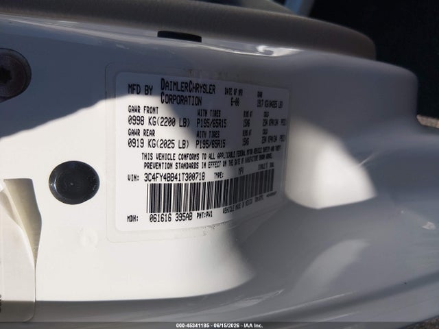 Aukcja sprzedaży 2001 Chrysler Pt Cruiser, vin: 3C4FY4BB41T300718, numer aukcji: 45341185