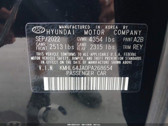 45341231 :رقم المزاد ، KMHL64JA0PA268654 vin ، 2023 Hyundai Sonata Sel مزاد بيع