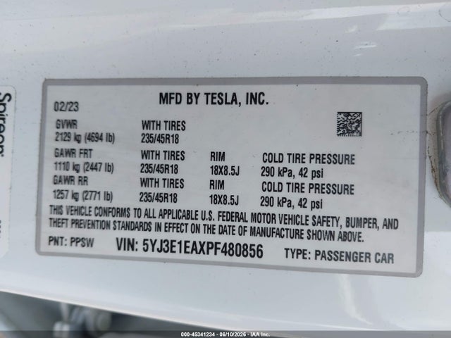 Tesla Model 3 Rear-wheel Drive 2023 5YJ3E1EAXPF480856 Image 9
