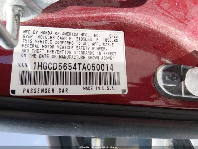 Aukcja sprzedaży 1996 Honda Accord Ex/ex-r, vin: 1HGCD5654TA050014, numer aukcji: 45341265