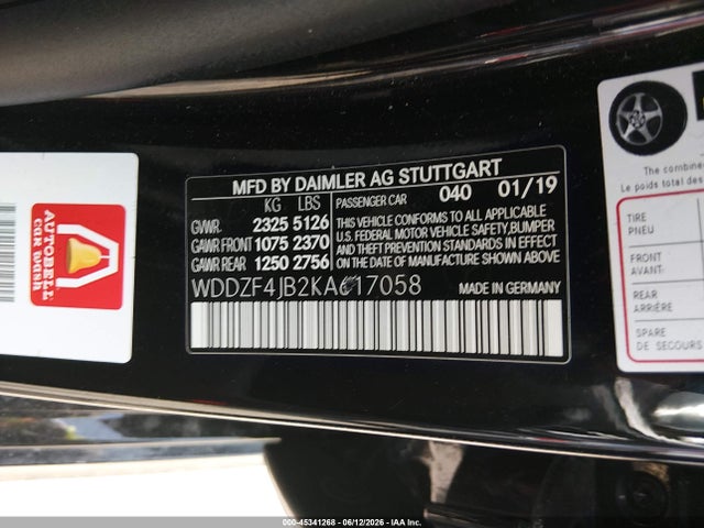 2019 Mercedes-benz E 300 მანქანა იყიდება აუქციონზე, vin: WDDZF4JB2KA617058, აუქციონის ნომერი: 45341268