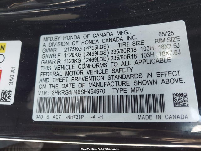 Honda Cr-v Ex Awd 2025 2HKRS4H46SH494970 Image 9